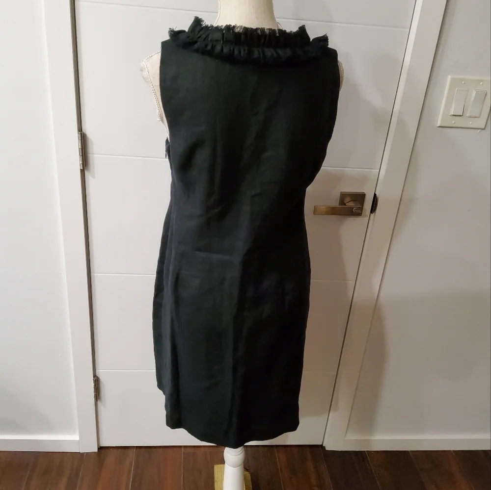 Kate Spade Linen Bonnie Black Sleeveless Dress with Ruffle Trim Size M
